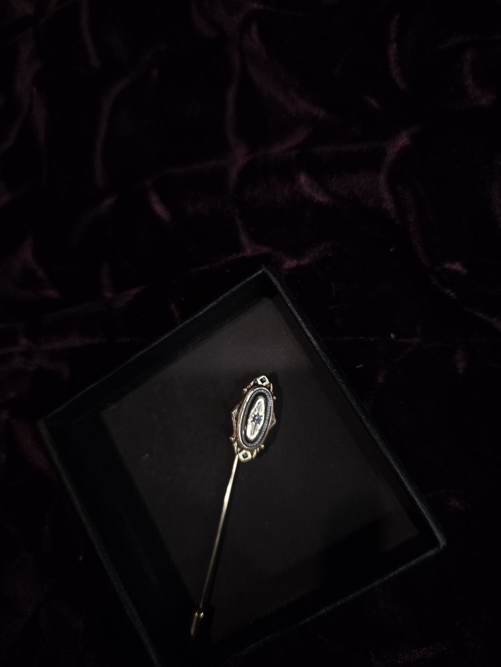 Avon Gold-Tone Enamel and Crystal Stick Pin in Navy and White